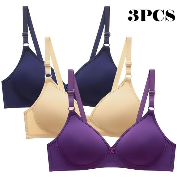 Itsame 3PC Bras for Women's Full Support Everyday Sports Bra Set Two Row Buckle Wireless Comfort Bralette Set Multicolor Size L