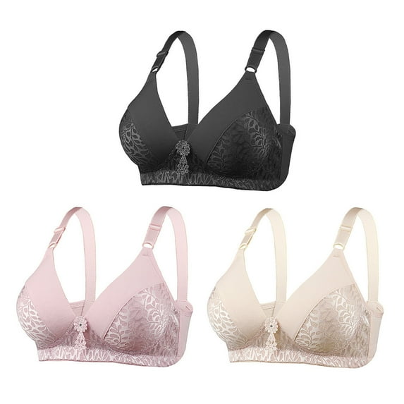 Itsame 3PC Bras for Women's Full Support Everyday Sports Bra Set Wireless Comfort Bralette Set Black Size 36