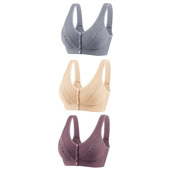 Itsame 3PC Bras for Women's Full Support Everyday Sports Bra Set Wireless Comfort Bralette Set Gray Size M