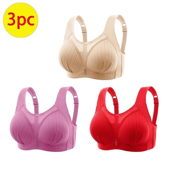 Itsame 3PC Bras for Women's Full Support Everyday Sports Bra Set Wireless Comfort Bralette Set Khaki Size 2XL