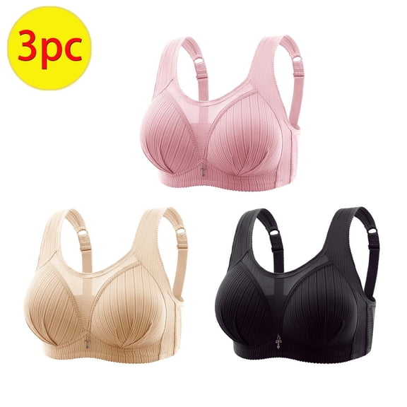 Itsame 3PC Bras for Women's Full Support Everyday Sports Bra Set Wireless Comfort Bralette Set Pink Size L