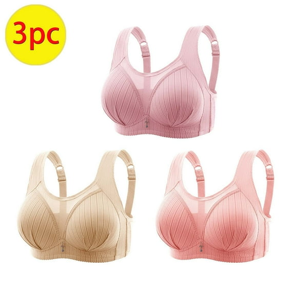 Itsame 3PC Bras for Women's Full Support Everyday Sports Bra Set Wireless Comfort Bralette Set Pink Size M