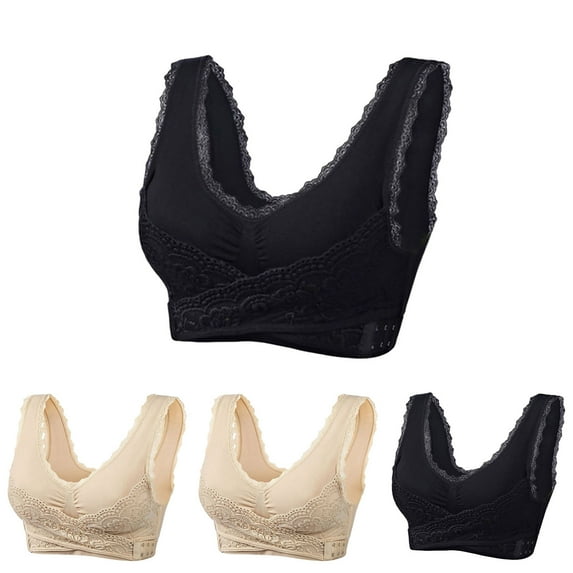 Itsame 4PC Bras for Women's Full Support Everyday Casual Bra Set Breathable Wireless Comfort Bralette Black Size L