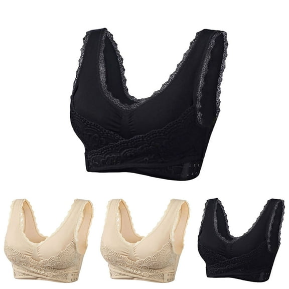 Itsame 4PC Bras for Women's Full Support Everyday Casual Bra Set Breathable Wireless Comfort Bralette Black Size L