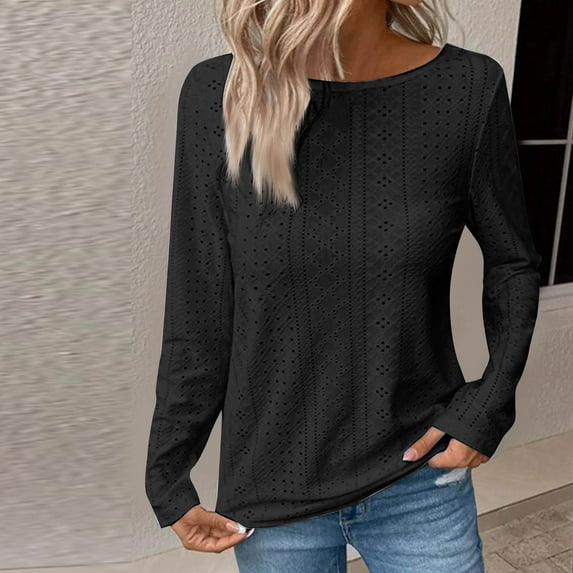 Itsame Blouses for Women, Plus Size Long Sleeve Solid Color Daily Casual Basic Tops Black XL