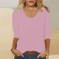 thumbnail image 1 of Itsame Blouses for Women, Solid Color 3/4 Sleeve V Neck Daily Casual Tees Pink 2XL, 1 of 4