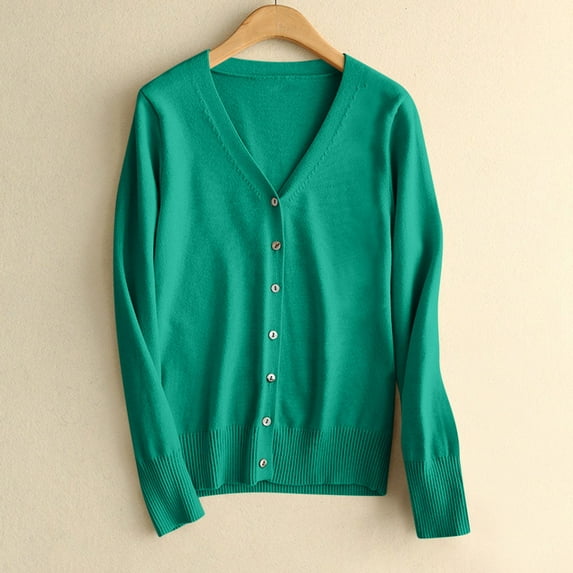 Itsame Cardigan Sweater Women Loose Button V-Neck Sweaters Long Sleeve Sweatertop Green Size S