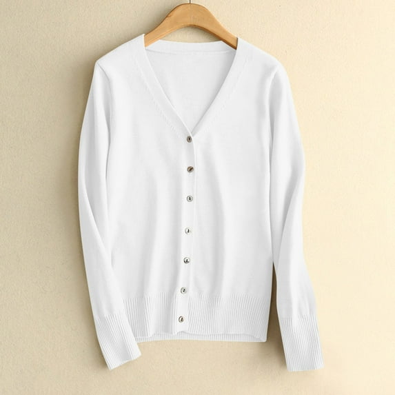 Itsame Cardigan Sweater Women Loose Button V-Neck Sweaters Long Sleeve Sweatertop White Size M