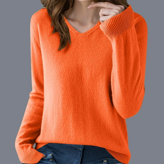 Itsame Cardigan Sweater for Womens Knitted V-Neck Sweatershirt Long Sleeves Solid Color Sweatshirts Orange Size 2XL