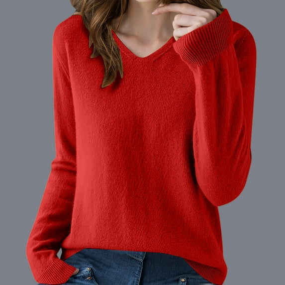 Itsame Cardigan Sweater for Womens Knitted V-Neck Sweatershirt Long Sleeves Solid Color Sweatshirts Red Size XL