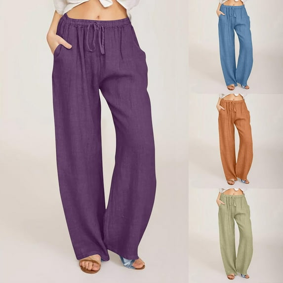 Itsame Comfortable Loose Pants for Womens Solid Color Relaxed Cotton High Waisted Wide Leg Sweatpants Purple Size XL