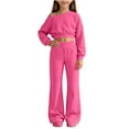 thumbnail image 1 of Itsame Girls 2-Piece Sweatshirt Set, Crop Relaxed Straight Leg Pants Outfit Casual Sporty Jogger Suit Hot Pink Size 6, 1 of 6