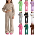 thumbnail image 1 of Itsame Girls 2-Piece Sweatshirt Set, Crop Relaxed Straight Leg Pants Outfit Casual Sporty Jogger Suit Khaki Size 12, 1 of 6