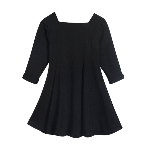Itsame Girls A-Line Long Sleeve Dress, Fall Casual Pullover Swing Dress for Toddler Kids Black Size 5T