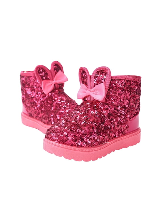 Girls' Bunny Sequin Snow Boots Fleece Lined Warm Winter Ankle Boots Padded Cotton Shoes Size 7M