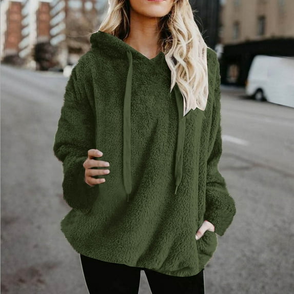 Itsame Hoodie Pullover Womens Plush Hood Sweatshirts Crew Neck Pocket Solid Color Long Sleeve Sportswear Green Size 2XL