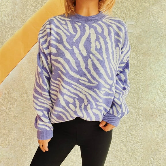 Itsame Knitted Pullover Sweater for Womens Crew Neck Sweatershirt Long Sleeves Solid Color Sweatshirts Purple Size S