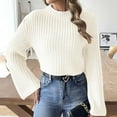 thumbnail image 1 of Itsame Knitted Sweater Women Long Sleeves Loose Sweatershirt Crew Neck Solid Color Relaxed Sweatshirts White Size M, 1 of 6