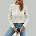 thumbnail image 1 of Itsame Knitted Sweater Women Long Sleeves Loose Sweatershirt Crew Neck Solid Color Relaxed Sweatshirts White Size M, 1 of 7