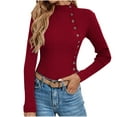 thumbnail image 1 of Itsame Knitted Sweater Women Long Sleeves Sweatershirt Crew Neck Solid Color Button Sweatshirts Wine Size S, 1 of 4