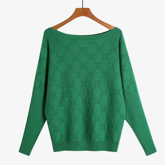 Itsame Knitted Sweater Women Long Sleeves Sweatershirt Crew Neck Solid Color Sweatshirts Green Size Free Size