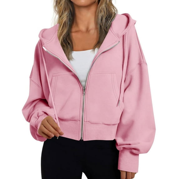 Itsame Lightweight Hoodie Pullover Womens Zipper Hood Sweatshirts Crew Neck Solid Color Relaxed Zipper Long Sleeve Sportswear Pink Size 2XL