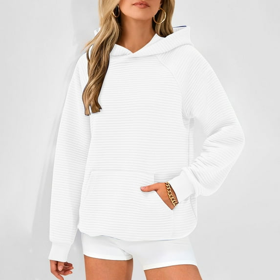 Itsame Lightweight Hoodies for Women Hood Sweatshirts Pullover Crew Neck Solid Color Long Sleeve Sportswear White Size XL