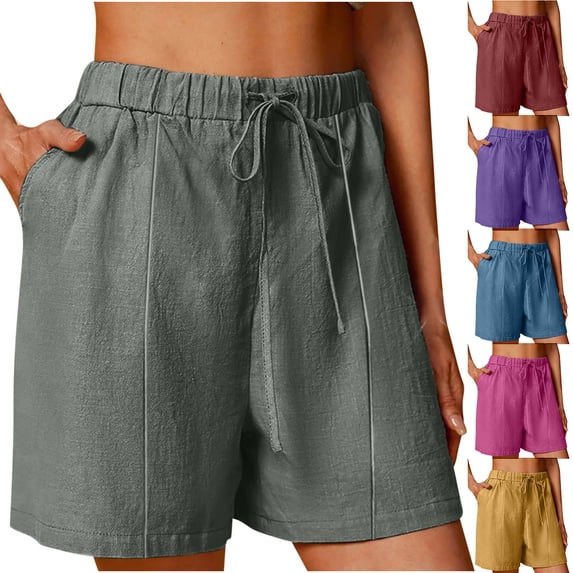 Itsame Linen Shorts Womens Walk Short Sweat Pants With Pockets Comfortable Cotton Wide Leg Shorts Yellow Size L
