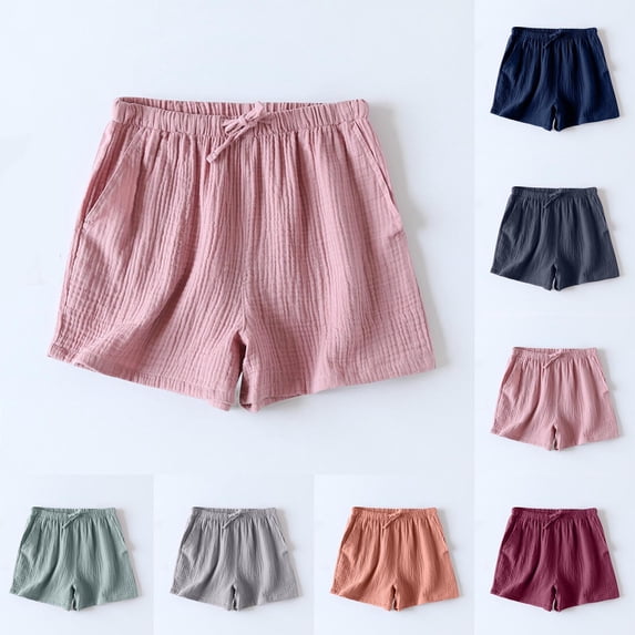 Itsame Linen Shorts Womens Walk Short Sweat Pants With Pockets Cotton Wide Leg Shorts Navy Size L
