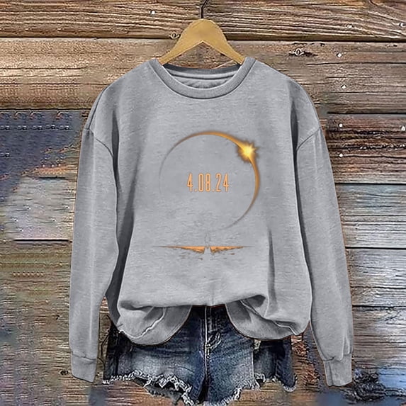 Itsame Long Sleeved T-Shirt Women Round Neck Printed Long Sleeves Undershirts Gray Size M