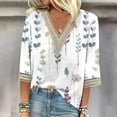 thumbnail image 1 of Itsame Long Sleeved T-Shirt Women V-Neck Lace Printed Three-Quarter Sleeve Long Sleeves Undershirts White Size 4XL, 1 of 5