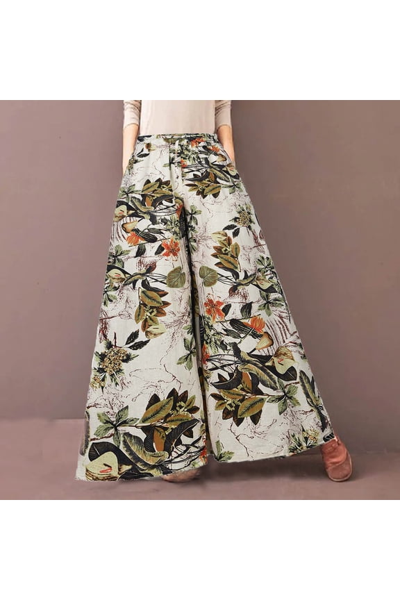 Loose Pants for Womens Long Sweatpants Printed Loose Pant Beige Size M