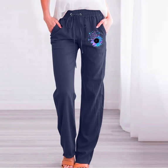 Itsame Loose Pants for Womens Long Sweatpants Printed Loose Pant Dark Blue Size M