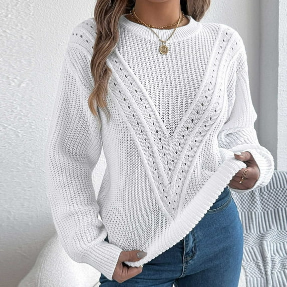 Itsame Loose Sweater for Womens Long Sleeve Pullover Sweaters V-Neck New Solid Color Casual Sweatertop White Size XL