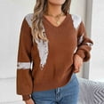 thumbnail image 1 of Itsame Loose Sweater for Womens Long Sleeve Pullover Sweaters V-Neck Printed Casual Sweatertop Brown Size M, 1 of 8