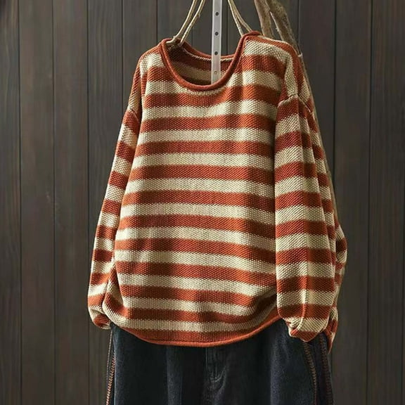 Itsame Loose Sweater for Womens Long Sleeve Sweaters V-Neck Sweatertop Orange Size S