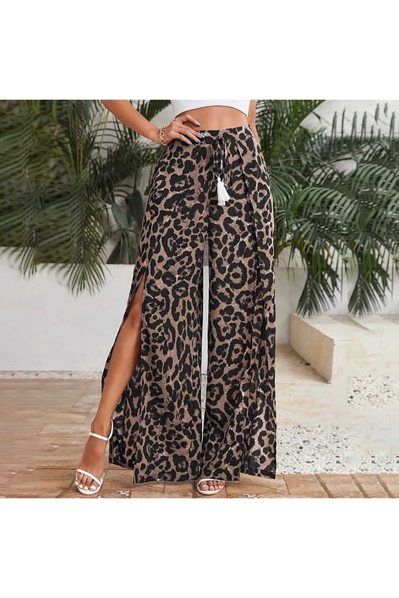 Loose Sweatpants for Womens Long Pants Printed Loose Pant Brown Size M