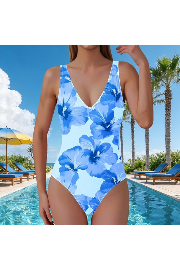 One Piece Swimsuit Women Beach Bikini Sets Breast Pad V-neck Surf Suit Multicolor Size 2XL