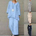 thumbnail image 1 of Itsame Pajamas 2pcs Sets for Womens Long Sleeved Sleepwearshirt and Pants Sleepwear Set Relaxed Solid Color Round Neck Women Casual Home set Dark Blue Size 2XL, 1 of 1