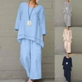 thumbnail image 1 of Itsame Pajamas 2pcs Sets for Womens Long Sleeved Sleepwearshirt and Pants Sleepwear Set Relaxed Solid Color Round Neck Women Casual Home set Sky Blue Size M, 1 of 1