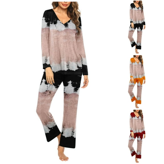 Itsame Pajamas 2pcs Sets for Womens Long Sleeved Sleepwearshirt and Pants Sleepwear Set Printed Women Casual Home set Black Size L