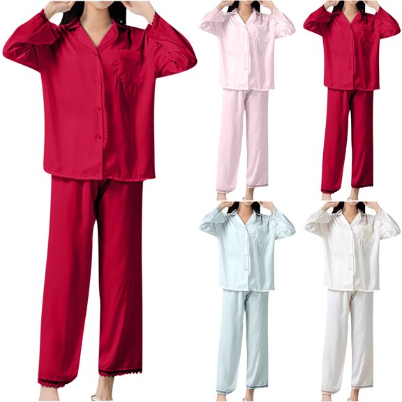 Itsame Pajamas 2pcs Sets for Womens Long Sleeved Sleepwearshirt and Pants Sleepwear Set Silk Women Casual Home set Green Size XL