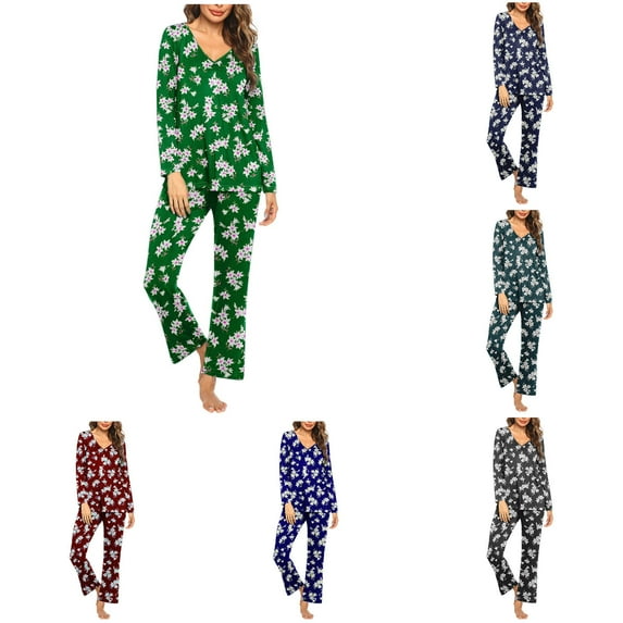 Itsame Pajamas 2pcs Sets for Womens Long Sleeved Sleepwearshirt and Pants Sleepwear Set Women Casual Home set Blue Size L