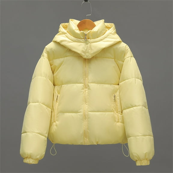 Itsame Puffer Coats for Womens Winter Jackets Hood Casual Cotton for Women Waterproof Jacket Yellow Size 2XL
