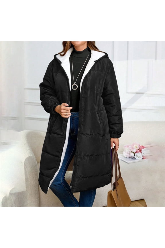 Puffer Coats for Womens Winter Jackets Hood New Solid Color Casual Cotton for Women Waterproof Jacket Black Size 2XL
