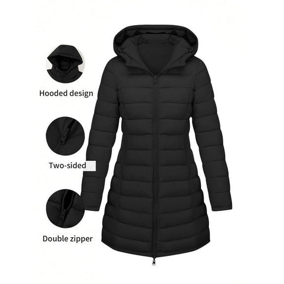 Itsame Puffer Coats for Womens Winter Jackets Hood New Solid Color Casual Cotton for Women Waterproof Jacket Black Size M