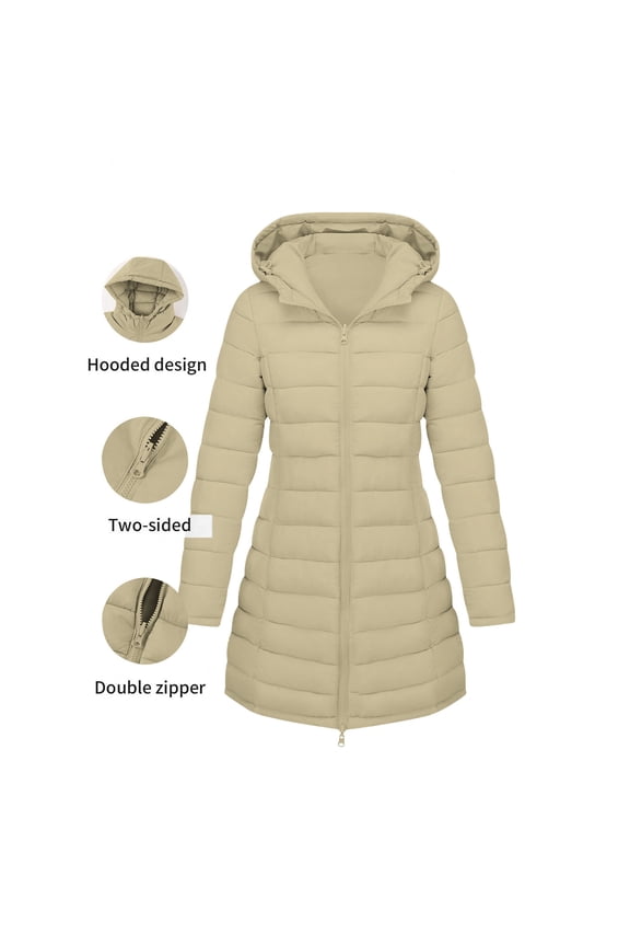 Puffer Coats for Womens Winter Jackets Hood New Solid Color Casual Cotton for Women Waterproof Jacket Khaki Size XL