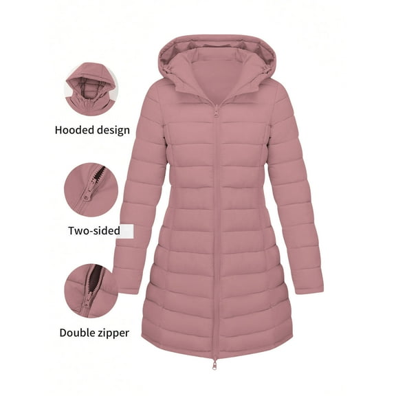 Itsame Puffer Coats for Womens Winter Jackets Hood New Solid Color Casual Cotton for Women Waterproof Jacket Pink Size XL