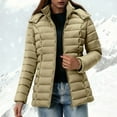 thumbnail image 1 of Itsame Puffer Coats for Womens Winter Jackets Hood Pocket Solid Color Casual Zipper Cotton for Women Waterproof Jacket Khaki Size XL, 1 of 9
