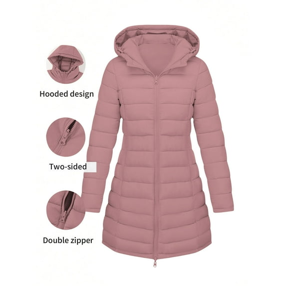Itsame Puffer Jackets Womens Winter Coats New Solid Color Casual Cotton for Women Waterproof Jacket Pink Size L